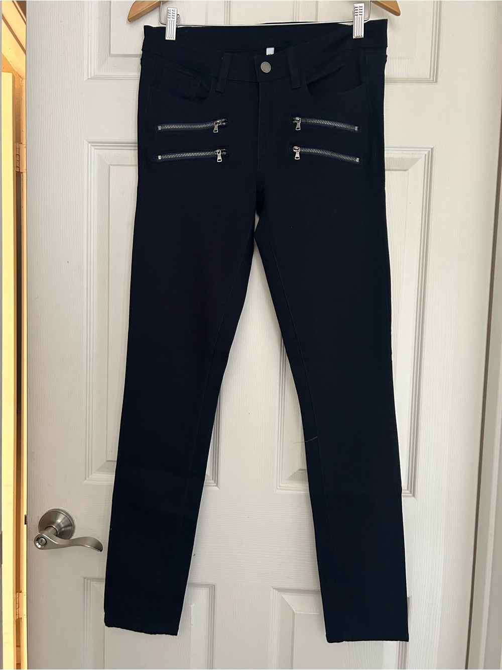 PAIGE Black Skinny Jeans with Silver Zipper Details
